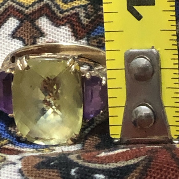 Vintage Effy BH 14kt Genuine Lemon Citrine & Amethyst Ring Size 8 - Picture 2 of 15